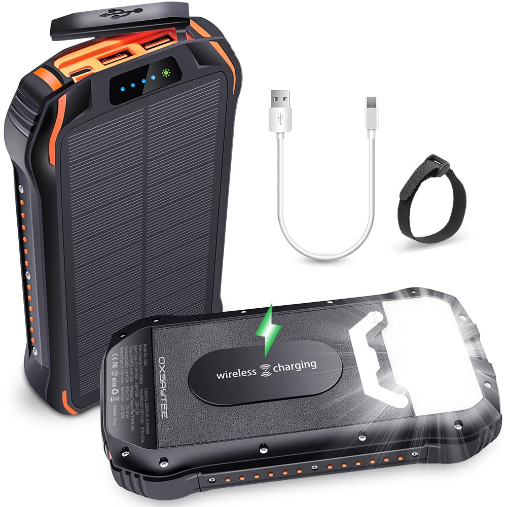 Solar Power Bank 26800mAh,10W Fast Charging Wireless Charger,PD 18W & QC 3.0 with Dual Input Ports & 3 Output Ports External Battery Pack,Power bank with Flashlights, Phone Charger for Camping Outdoor