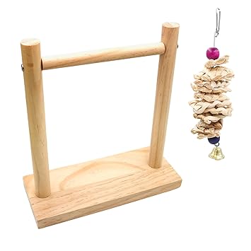 Parrot Training T Stand Perch, Tabletop Bird Perch Shelf, Wood Playstand Portable Training Playground, Bird Cage Toys Accessories for Small Cockatiels Conures Parakeets Lovebirds Finch (T shape)