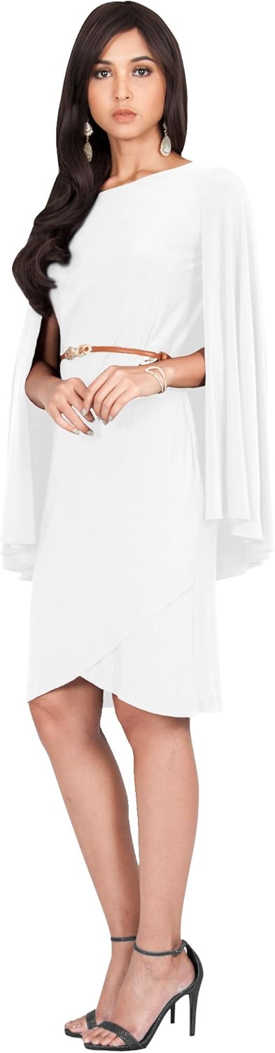 KOH KOH Womens Cape Long Sleeve Round Neck Cocktail with Leather Belt Mini Dress - Image 4