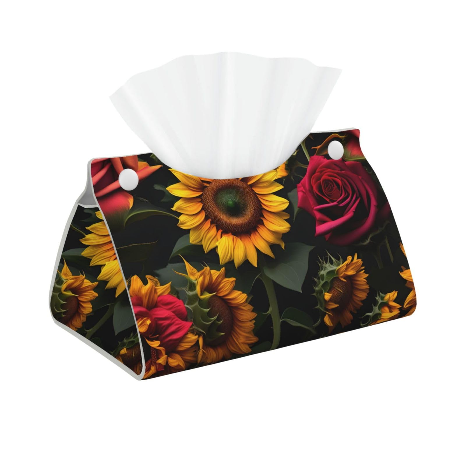Sunflower Rose Print Long Tissue Box Cover Tissue Dispenser Box For Living Room, Office, Car, Bathroom