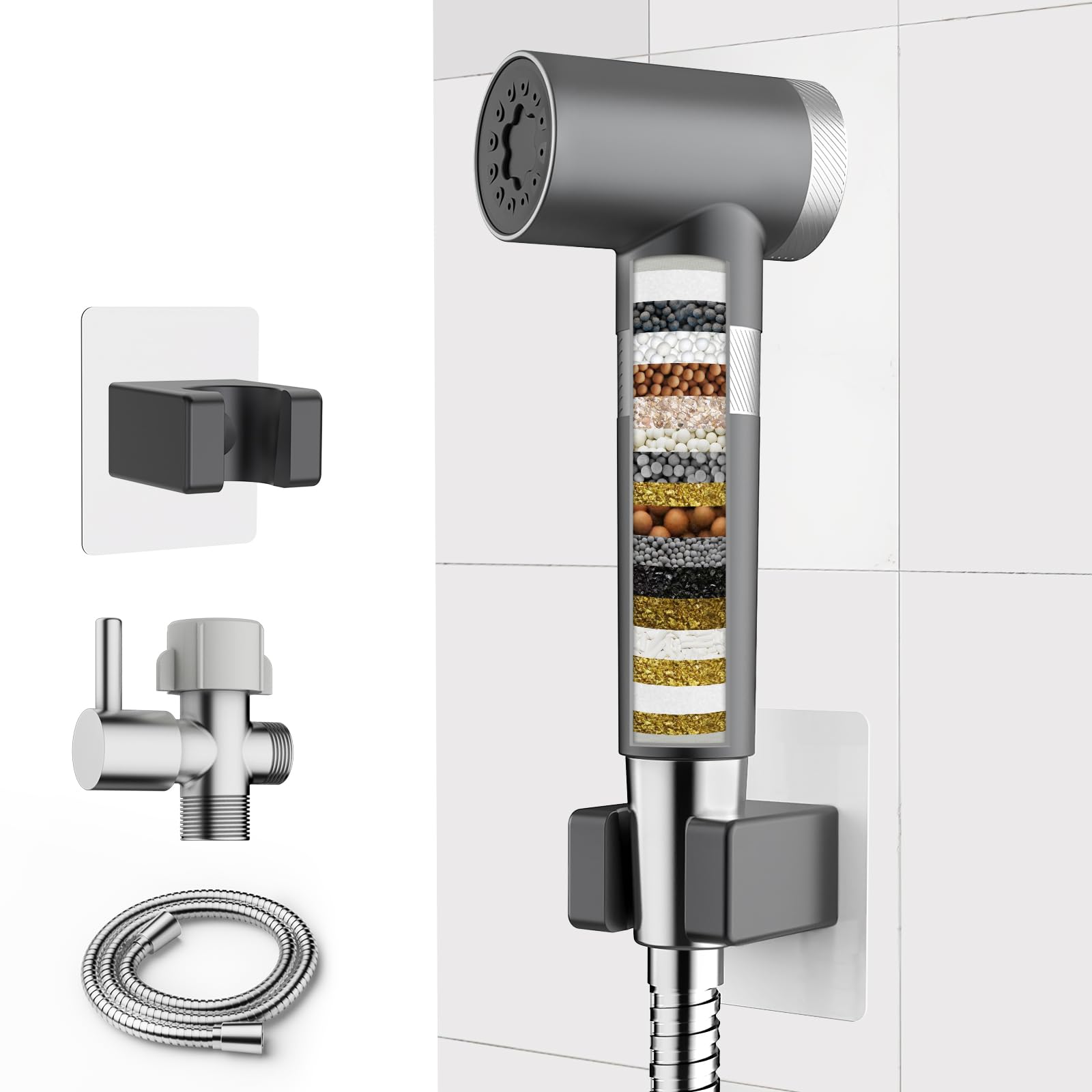 FEELSO Handheld Toilet Bidet Sprayer with Filter Adjustable Water Pressure Filtered Jet Spray for Toilet with Leak-Proof Bidet