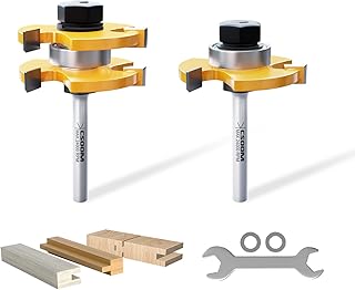 2 Pieces Adjustable Tongue and Groove Router Bit Set with 1/4 Inch Shank, Router Bits 3 Teeth T Shape Milling Cutter Set for Doors, Drawers