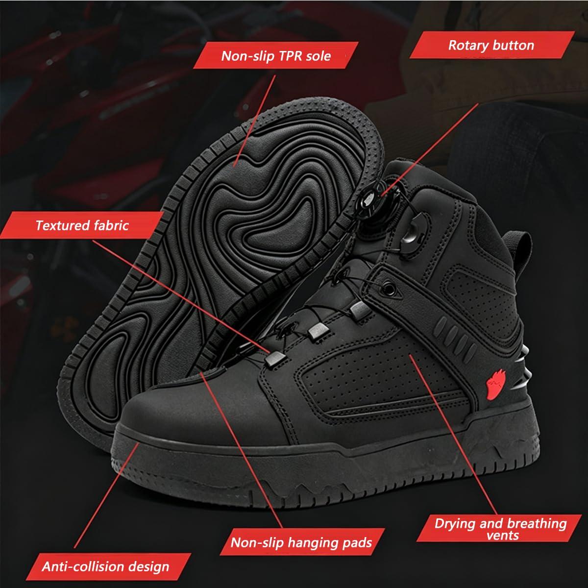 SDEQA Stivali da Moto Impermeabili da Uomo Scarpe Racing | Stivali da Motocross Protettivi Scarpe Moto con Supporto alla Caviglia per Pista e Strada