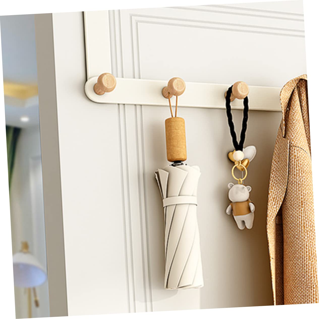 PRETYZOOM Door Hooks for Hanging Clothes Strong Load-Bearing Wooden Hanger No Punching Hook