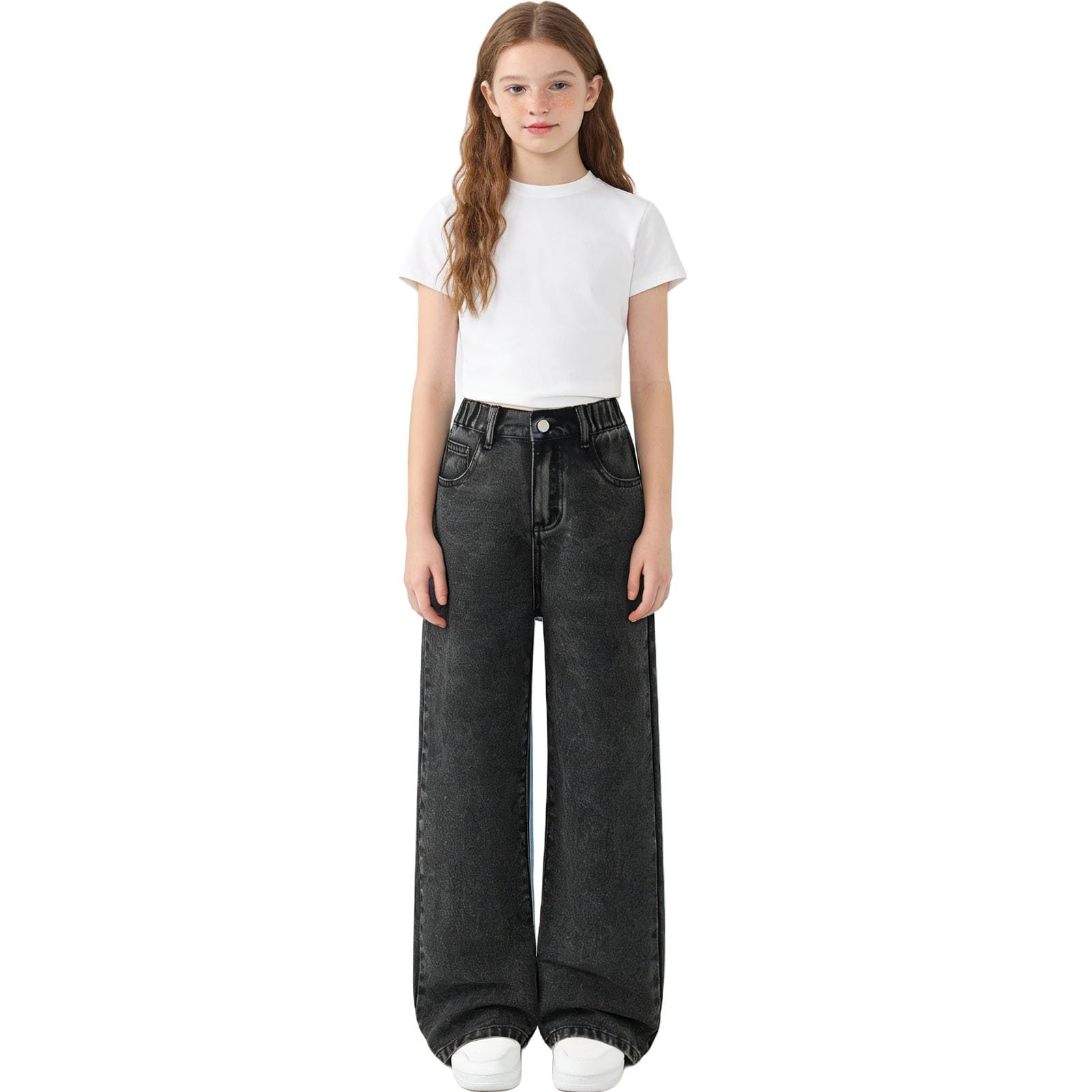 Vaqueros Niña Niño Cintura Alta Pantalones Vaqueros Anchos para Niñas y Niños Adolescentes Casual Rectos Pantalon de Denim con Bolsillos Sueltos Moda Versátil Hiphop Ropa Streetwear 6-13 Años