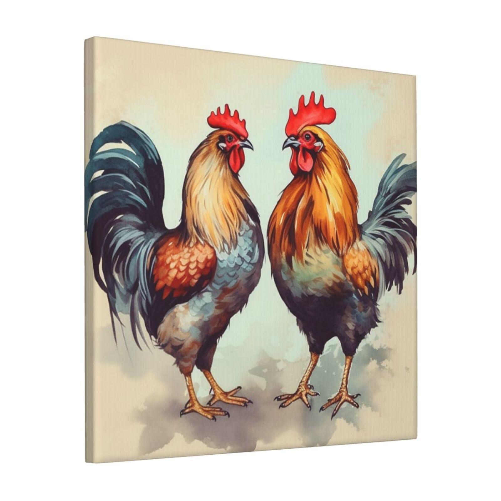 KLOPH Rooster and hen Canvas Wall Art for Living Room 12"x12" Modern Artwork Painting for Bathroom Hanging Canvas Prints Aesthetic Wallart for Bedroom Kitchen Office Wall Decor