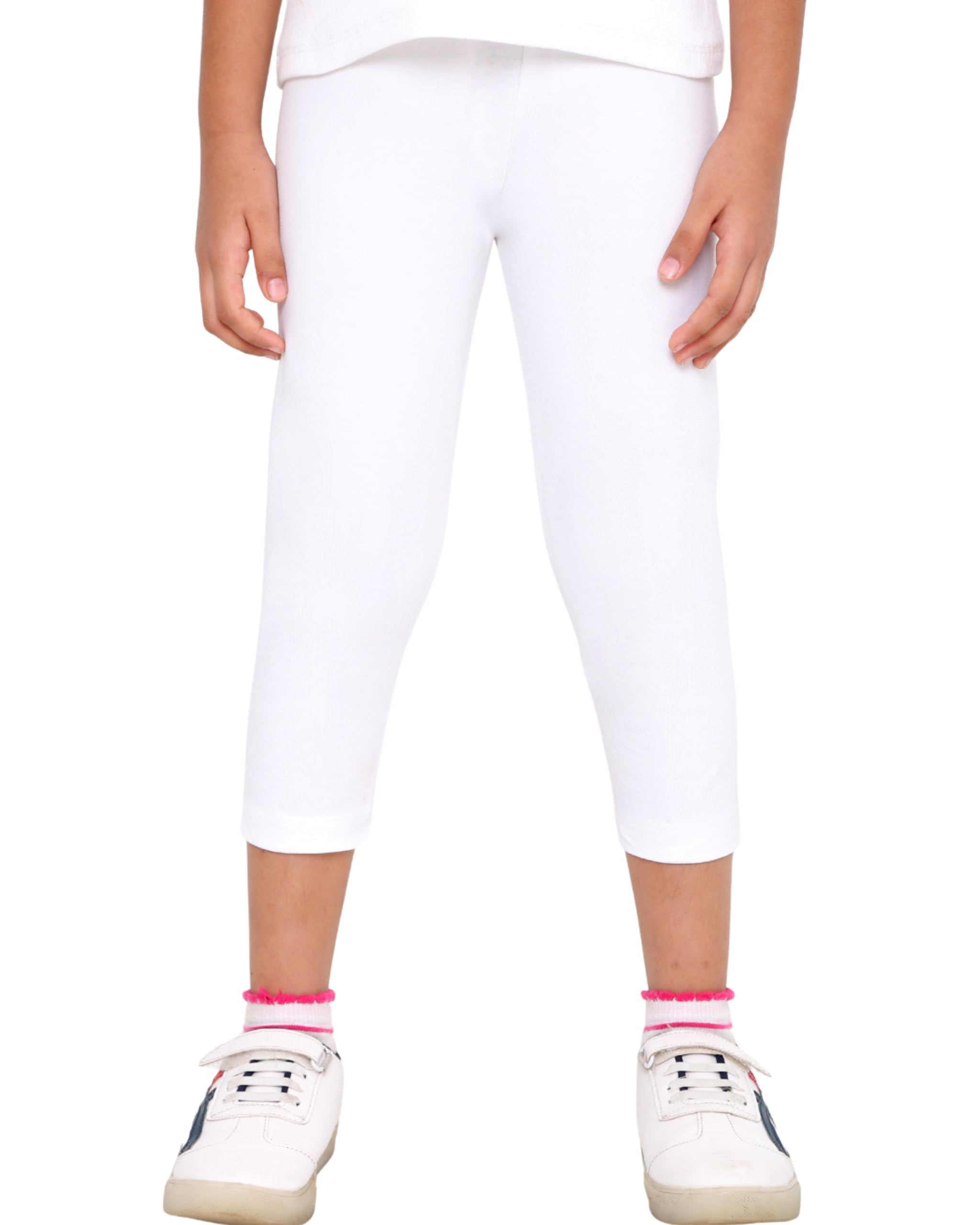 TotzTouch Kids Girls White Capri Leggings |Short Leggings |3/4 Pant for Girls Age (12 Months to 12 Years)