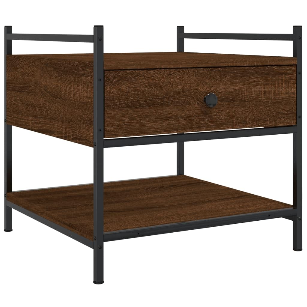 Mesa de café marrón efecto roble, 50 x 50 x 50 cm, material de madera, con espacio de almacenamiento, patas ajustables, mesa de salón estable para bebidas y aperitivos