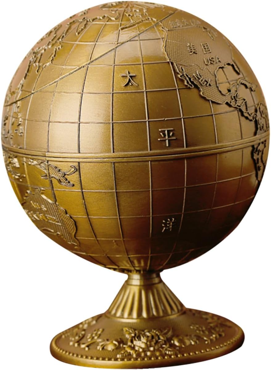 balacoo Vintage Press-type Toothpick Holder Box, Copper 360° Rotating Globe Dispenser for Home Kitchen Dining Table Use