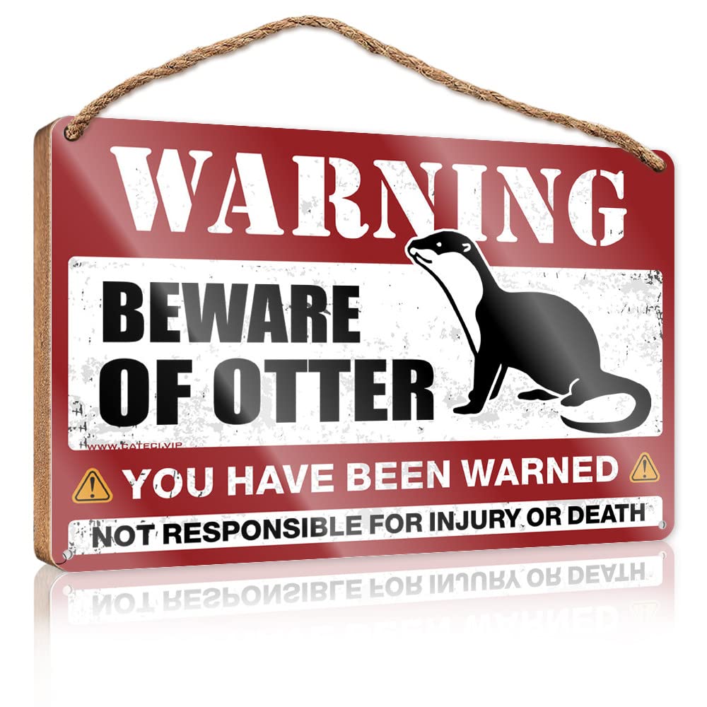 FZFN Bathroom Wall Wood Sign Beware Of Cute Otter Wooden Sign Funny Bathroom Signs Signs & Plaques(20X30CM)