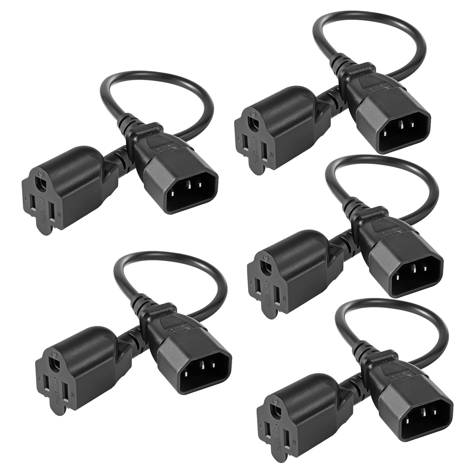 VSEER 1 Feet 18AWG Standard Computer Short Power Adapter Extension Cord for NEMA 5-15R Receptacle to IEC320 C14 Cable, UL Listed, 10A 125V, 18AWG,