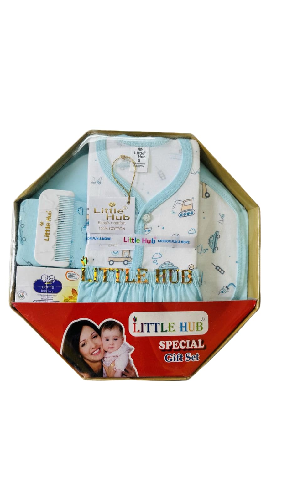 Belly2Baby Newborn Baby Gift Set | Cotton Clothing & Essentials Combo | Infant Dress, Soap, Comb, Napkin & More | Unisex Baby Shower Gift Hamper for Boys & Girls | Blue (Blue)-image-41