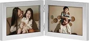 decorUhome Double 6x4 Picture Frame Horizontal, Engineered Wood Bifold Photo Frame with Plexiglass for Tabletop Display, 6x4, Silver