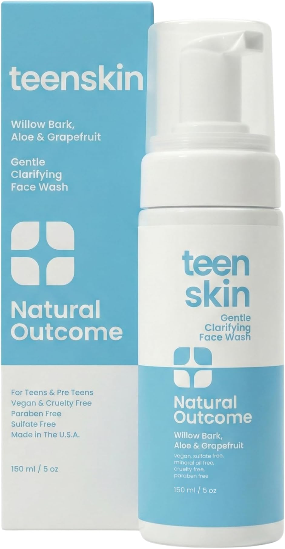 natural outcome Teen Skin Face Wash | Gentle Foaming Daily Boys & Girls Facial Cleanser Lotion | Natural Non-toxic Ingredients | For Teens, Preteens & Kids Looking to Prevent Acne | 5 oz