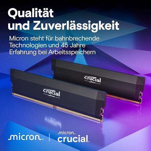 Crucial Pro RAM DDR5 64Go Kit (2x32Go) 6000MHz CL40, Overclocking Gaming, Intel XMP 3.0 / AMD EXPO, PC Mémoire, Noir - CP2K32G60C40U5B - 6