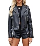 Leather Jacket Women Zip Up Biker Motorcycle Jacket Open Front Coat Outwear