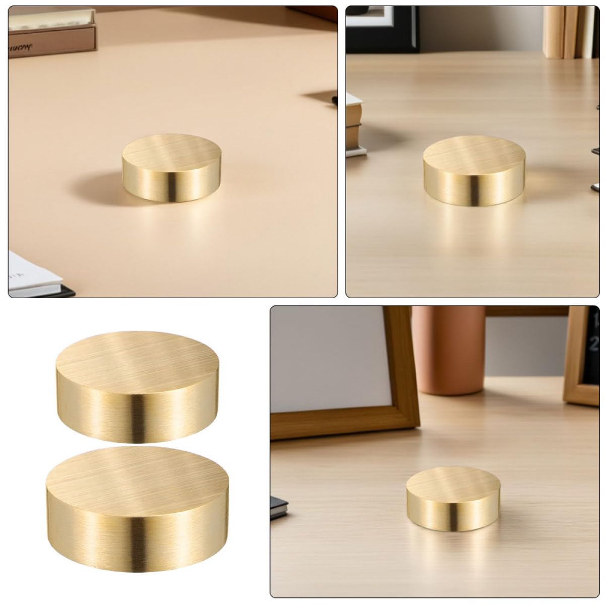 Runder Briefbeschwerer aus Messing, 2 Stück, Goldfarben