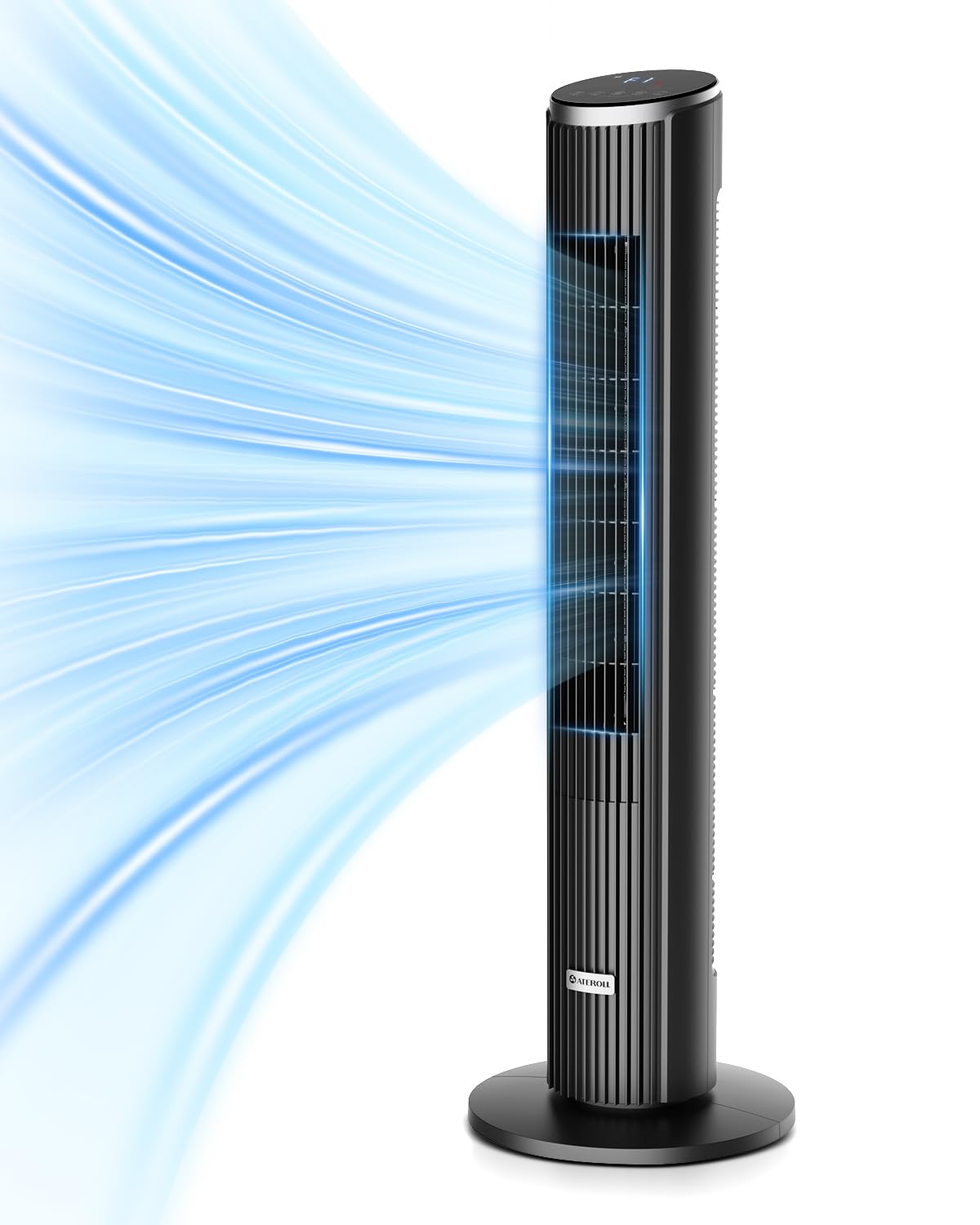 Leiser Turmventilator für Schlafzimmer, Standventilator mit Fernbedienung, 90° oszillierend, 4 Geschwindigkeiten 3 Modi 12H Timer LED-Anzeige, 91 cm Elektrischer Kühlventilator, Schwarz