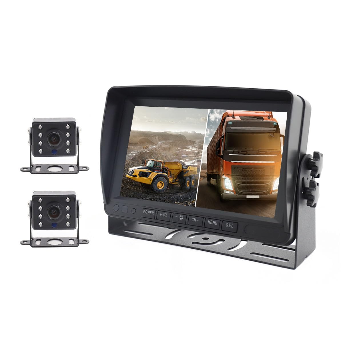 TRUCKBUS Camera 7 Inch 2-Channel DVR IP68 Reverse Camera 1080P AHD Parking Monitoring System TF Card Recorder 2 PCS Driving Monitor for Trucks