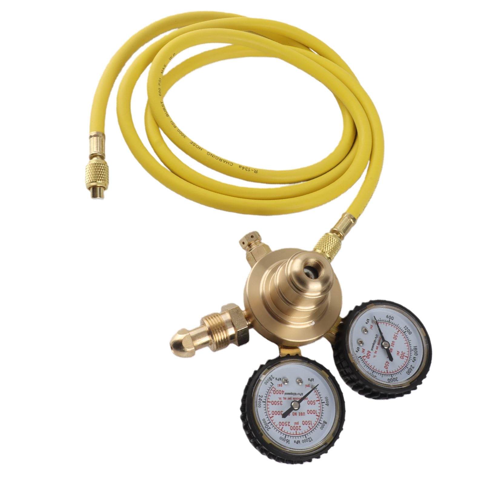 Nitrogen Regulator with Dual Gauge, 3000Psi Inlet Pressure CGA580 Thread for Welding Cutting, Brass Pressure Gauge with 2m Hose