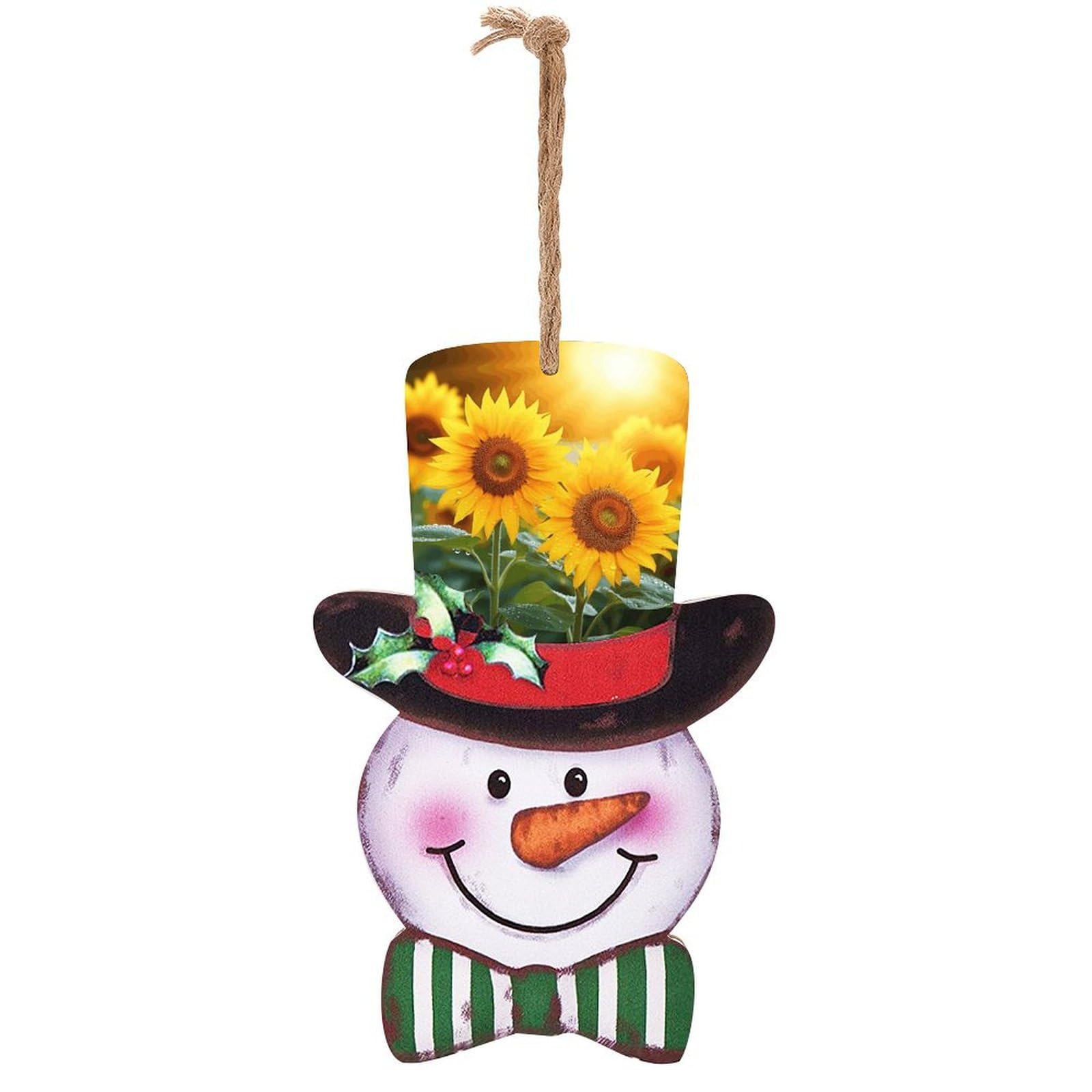Panneau en bois bonhomme de neige avec imprimé fleurs de tournesol premium
