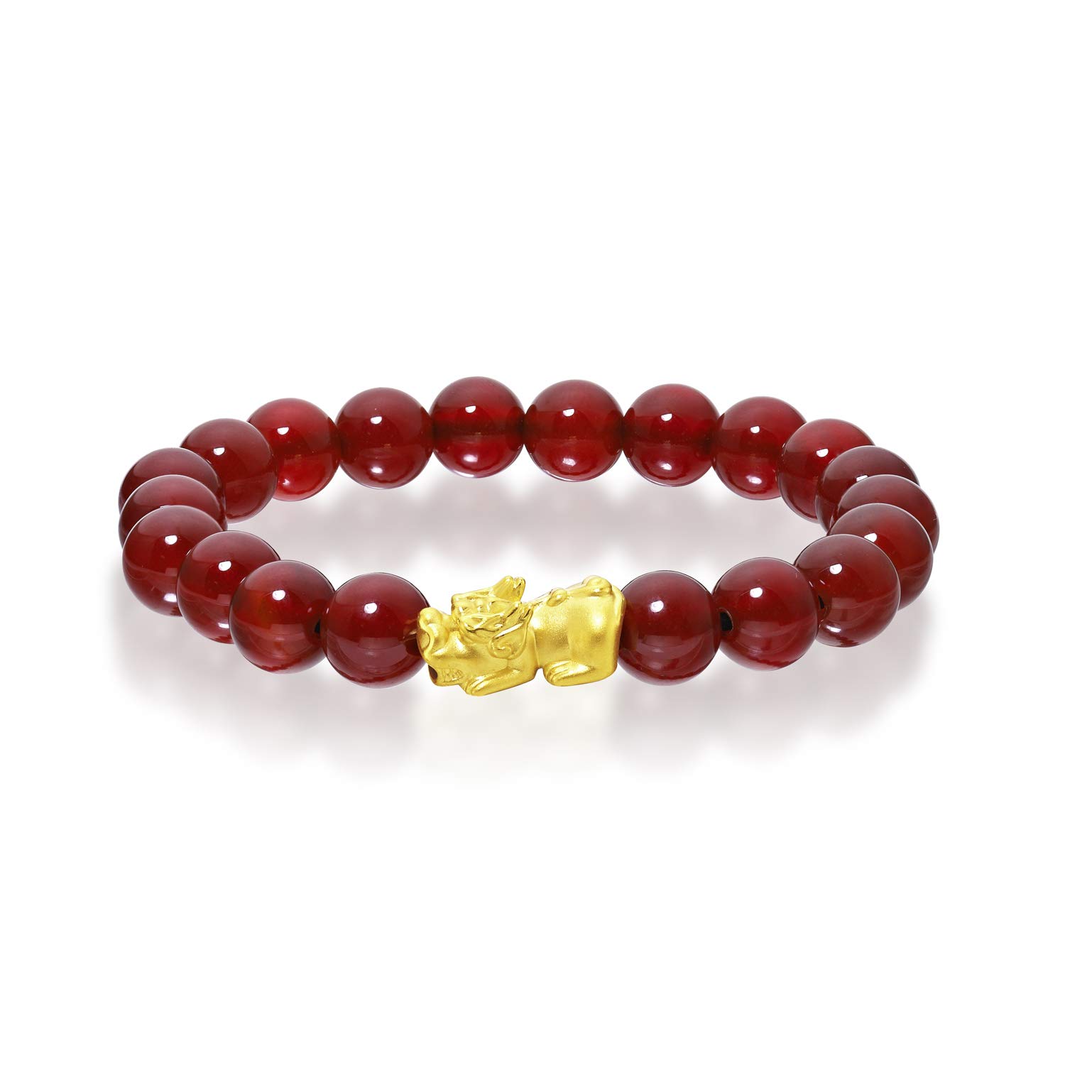CHOW TAI FOOK 999 Pure 24K Gold Pixiu and Agate Marbles Bracelet (Red)