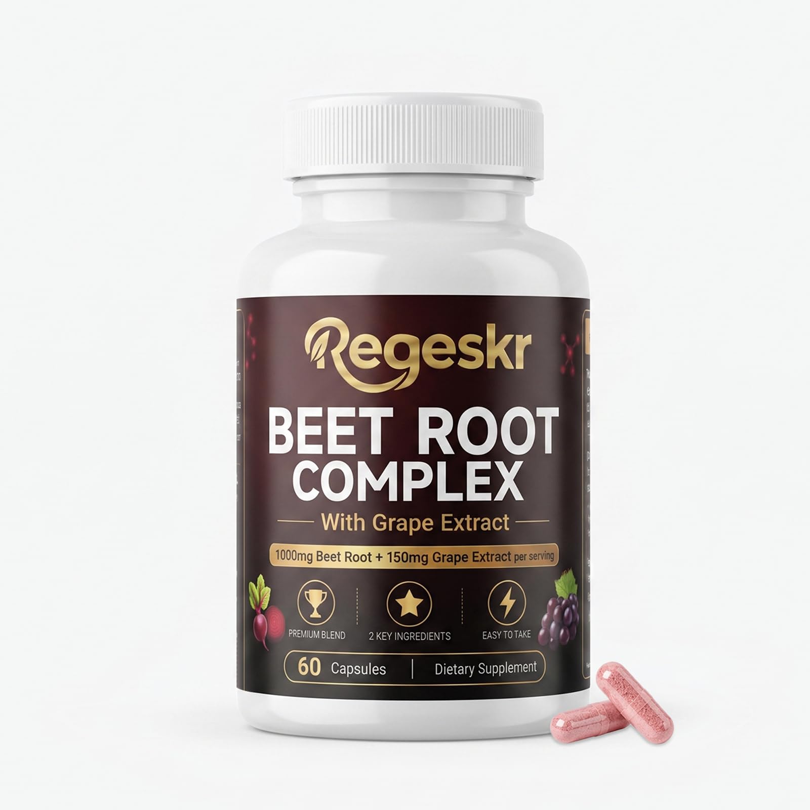Beet Root Complex, Handcrafted Alternative Beetroot Capsules, Premium Beet Root Powder + Grape Extract, Wellness Option Alongside Neuropathy Supplements, 1 Bottle (60 Capsules)