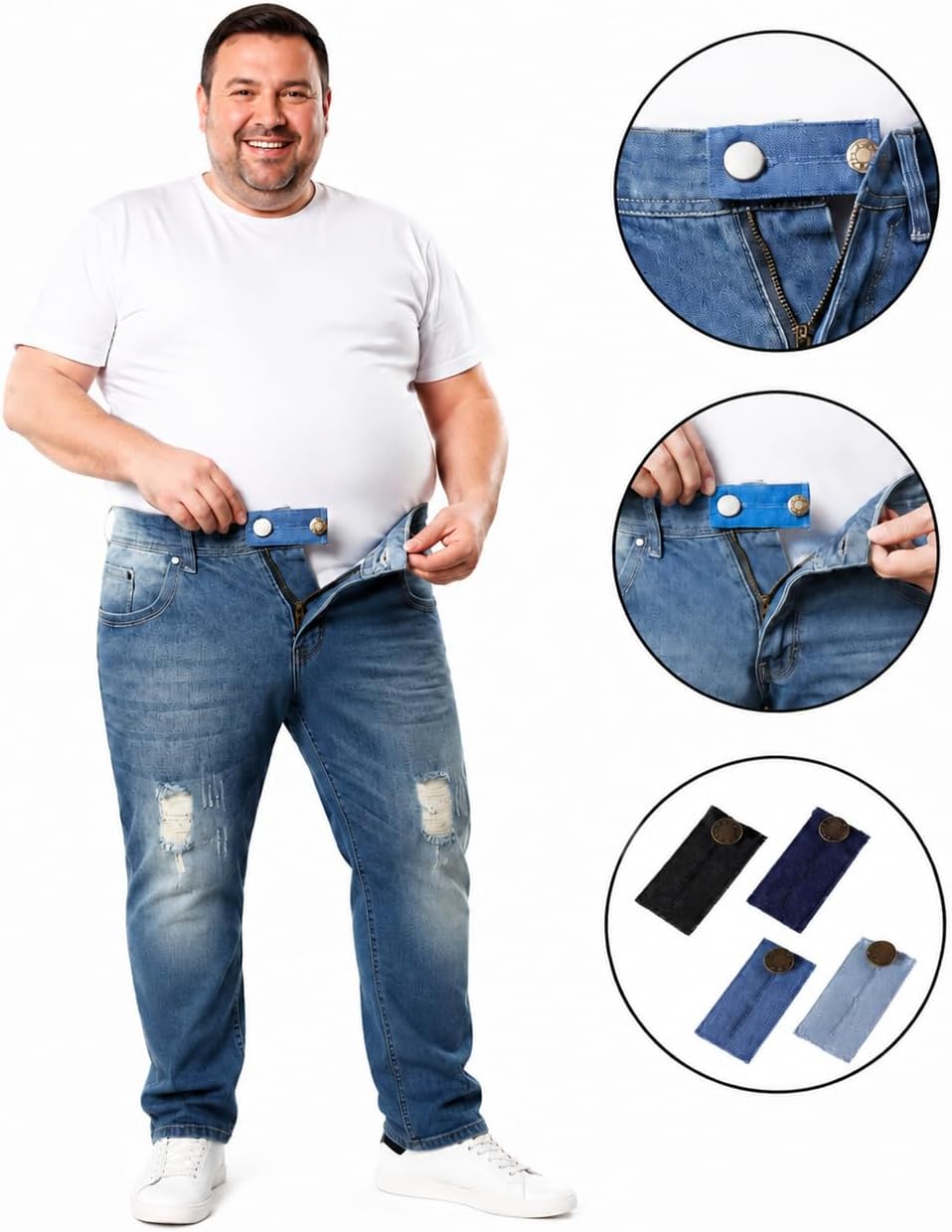 9PCS Jeans Waist Extenders Set, Denim Button Extenders for Pants, Adjustable No-Sew Waistband Expanders for Jeans, Trousers, Skirts, Pregnancy, Men & Women
