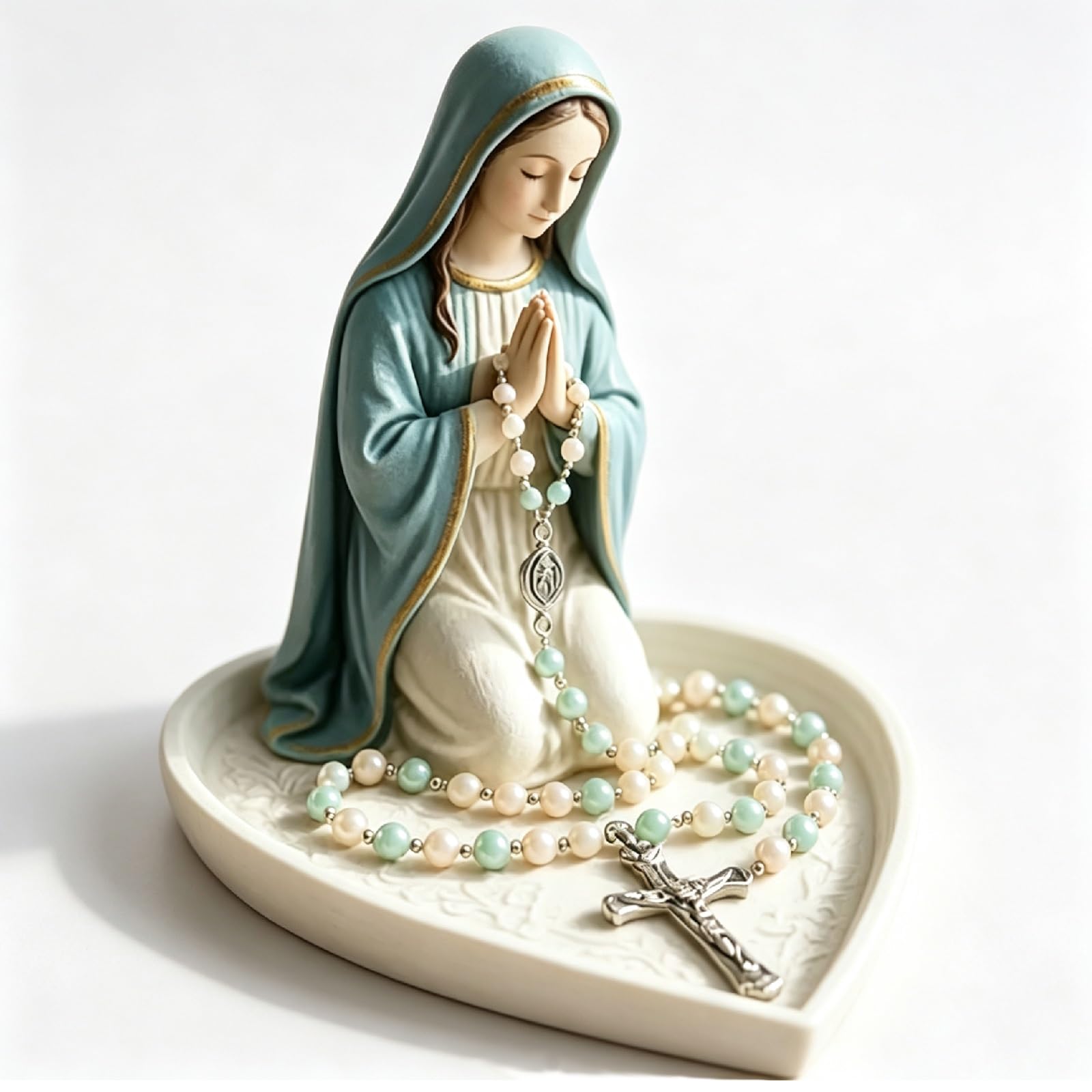 Whbbbj Virgin Mary Statue, Virgin Mary Rosary Holder with Necklace, Prayer Resin Ornament, Virgin Mary Jewelry Stand, Christian Catholic Gifts for Religious Home Decoration
