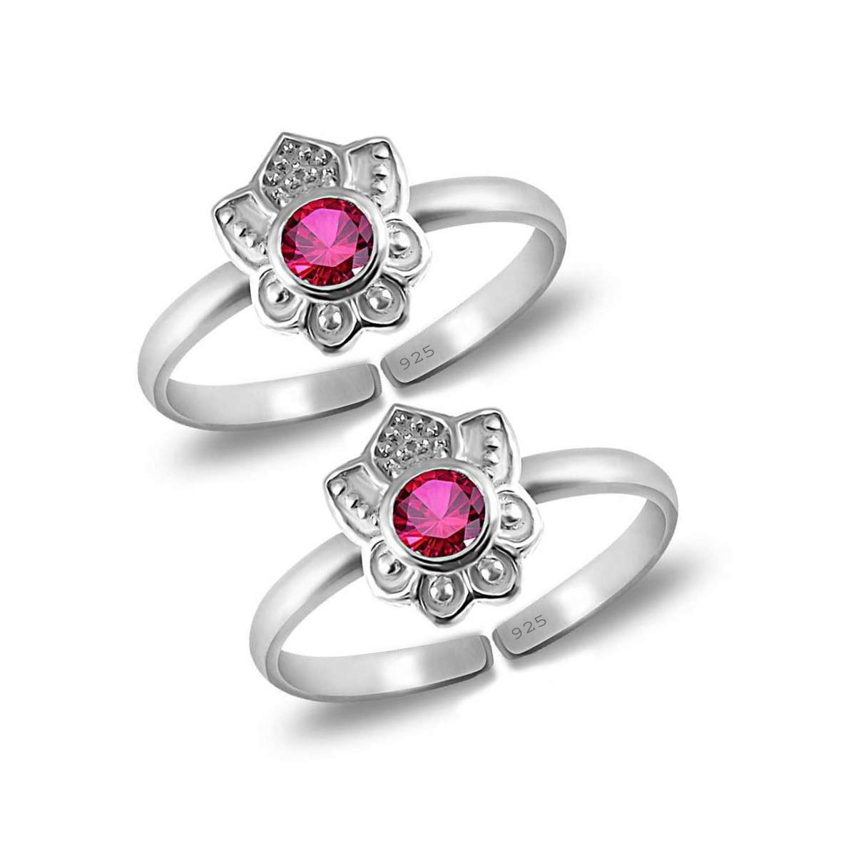 styleejewel Sterling Silver Toe Rings For Women | Toe Rings Silver Pure | 925 Sterling Silver Toe Ring | Toe Rings For Women Silver Pure | Bichiya For Women Stylish | Bichiya Set For Women Chandi | Round | 2 Ruby Stone (3 MM) | 3 Grams-picture-12