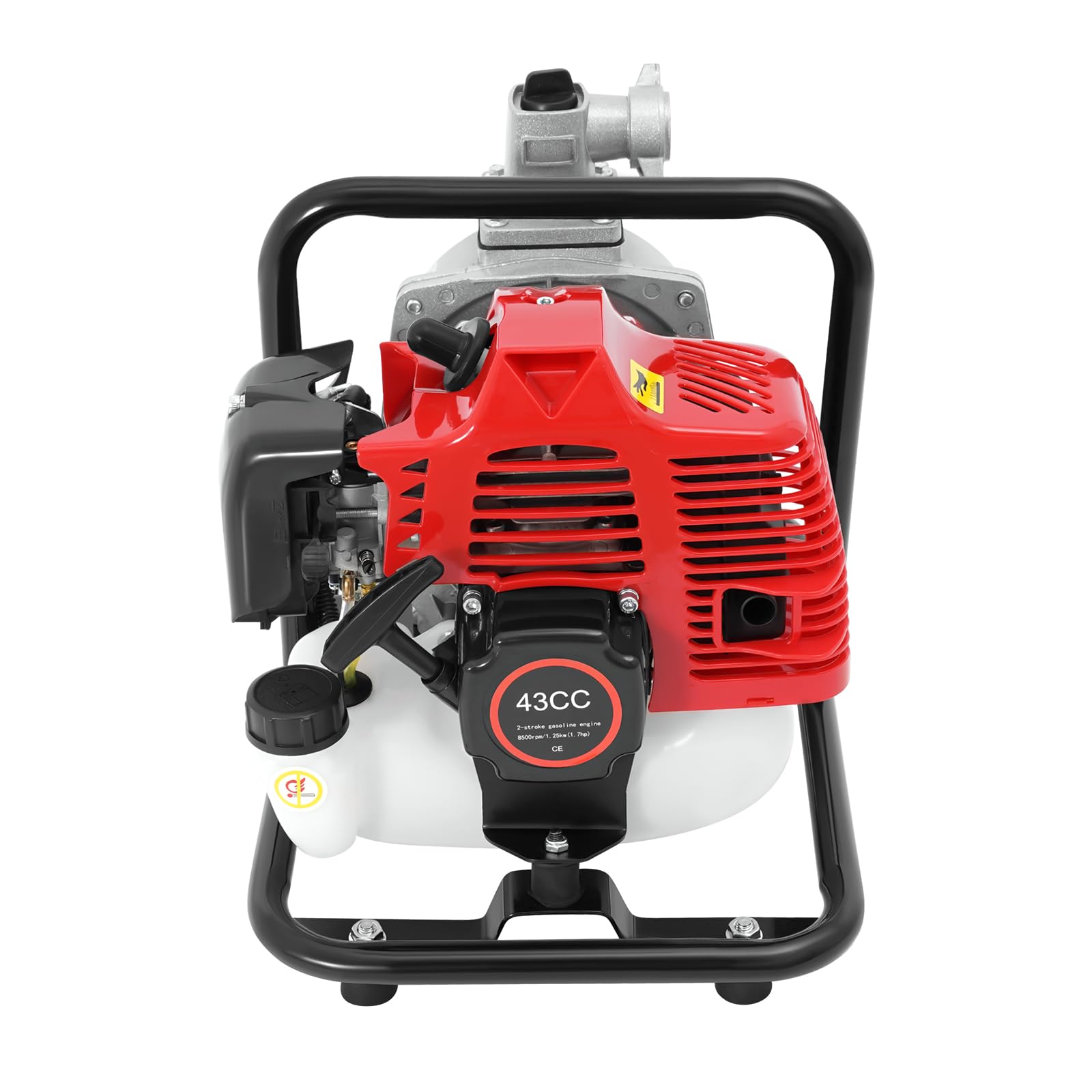 Bomba de agua de gasolina de 43 cc, motor de 2 tiempos de 1,7 CV, bomba de agua portátil de 1,25 kW, caudal de 10 m³/h, altura máxima de extracción de 30 m, 8500 rpm