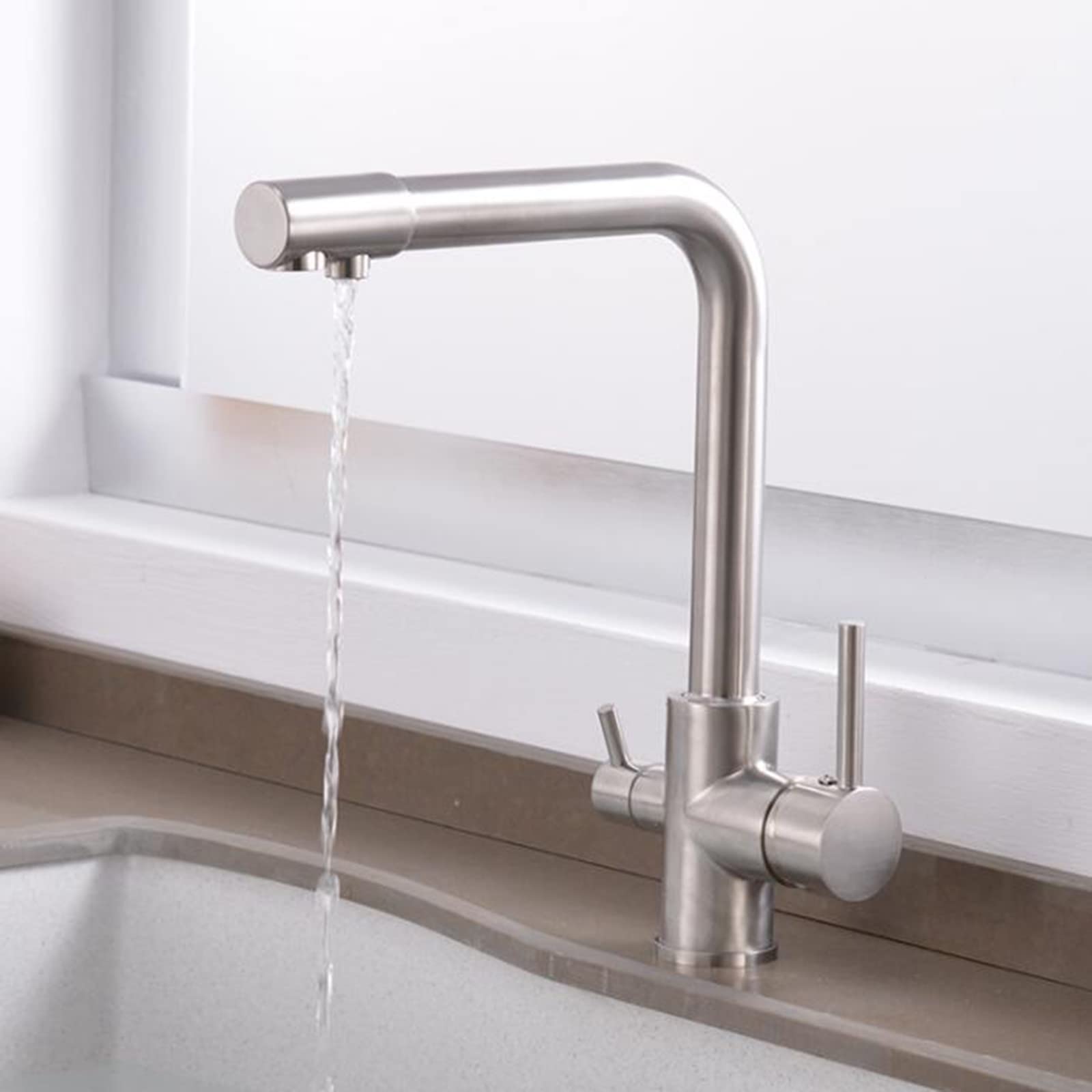 Robinet cuisine 3 voies laiton blanc solution eau pure filtrée sans percer