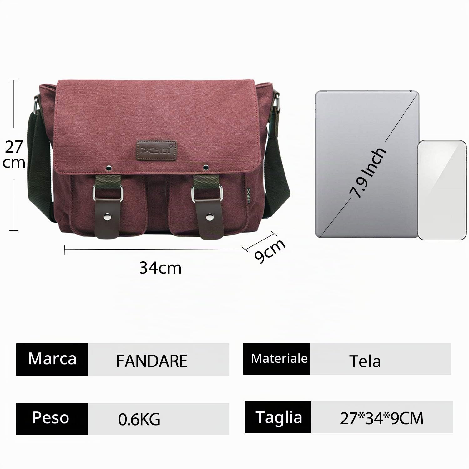 FANDARE Borse a spalla da Uomo/Donna Borse Messenger di tela Unisex Borse per PC portatili Borsa a tracolla Per lavoro e scuola,Viaggio,Shopping