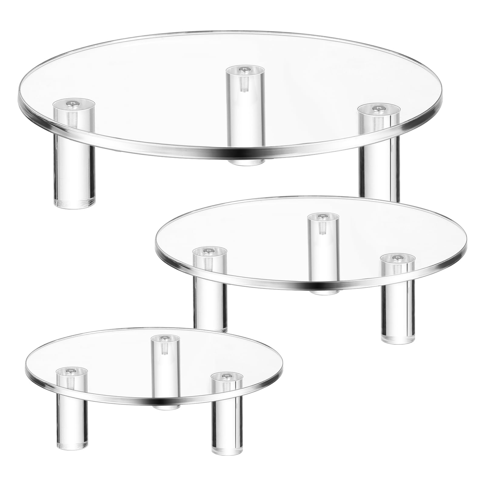 Photo 1 of ** missing parts **Lineshading 3 Pcs Round Acrylic Display Riser Clear Round Stands Clear Pedestal Riser Board for Cake Plant Dessert Jewelry Collectible Cupcake Figure Wedding Birthday Party Decor(8'',10'',12'')