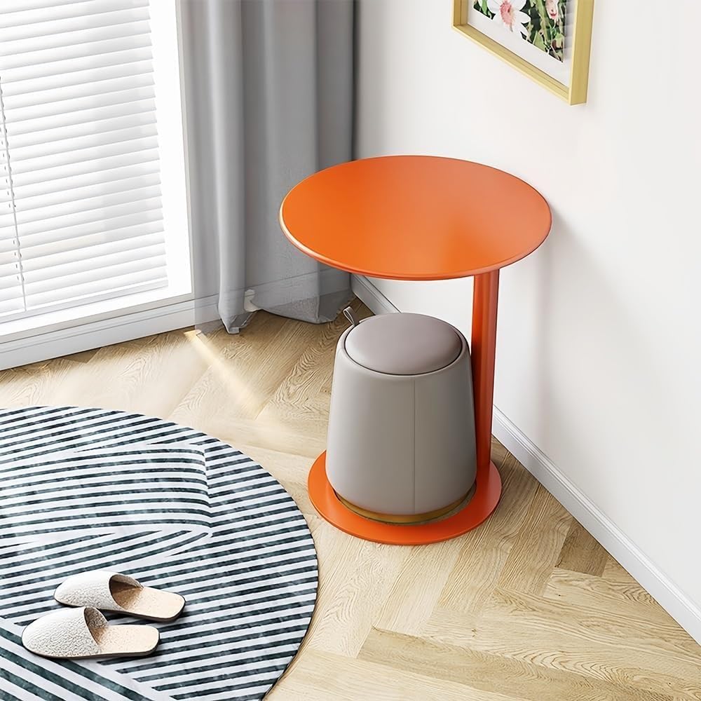 C-Shaped Round Side Table for Living Room, Bedroom, and Office - Metal Coffee and Bedside Table (Orange, 18.9 * 18.9 * 27.2in)