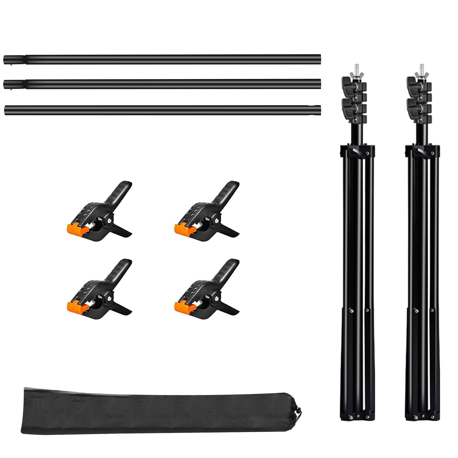 PULUZ Kit de support pour toile de fond 2 x 2 m, réglable, vert, avec sac de transport + 4 clips pour studio photo, fêtes, mariages et événements