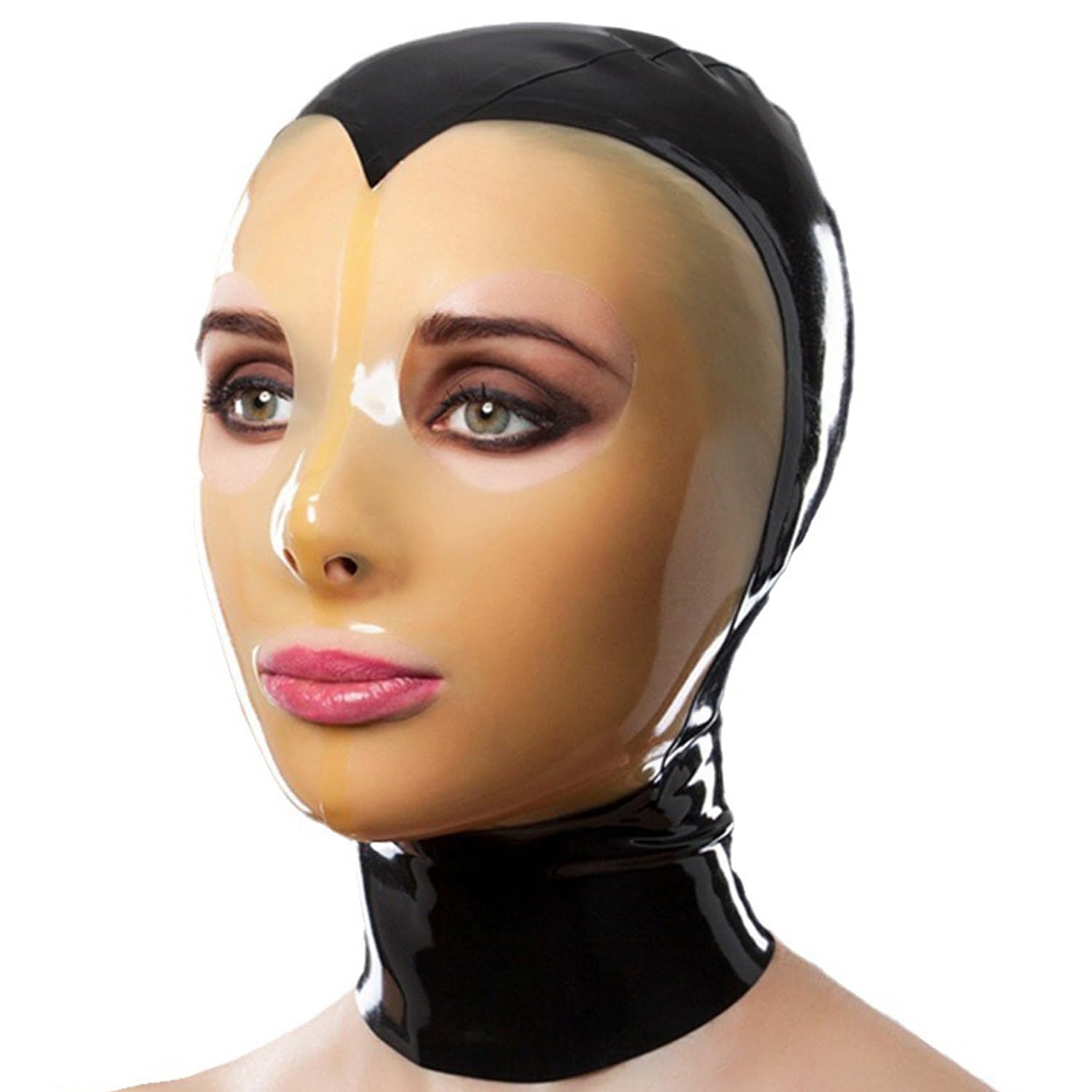 WXLPCGO Latex Hood Latex Head Cover Transparent Face Open Eyes Mouth Handmade BDSM Fetish Unisex Cosplay Club(Size:L-68CM)
