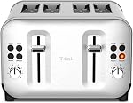 T-Fal Element Acier inoxydable 4 Grille-pain, pains grillés, snacks bagels, réchauffer, 8 les leviers de brunissement, SILVER