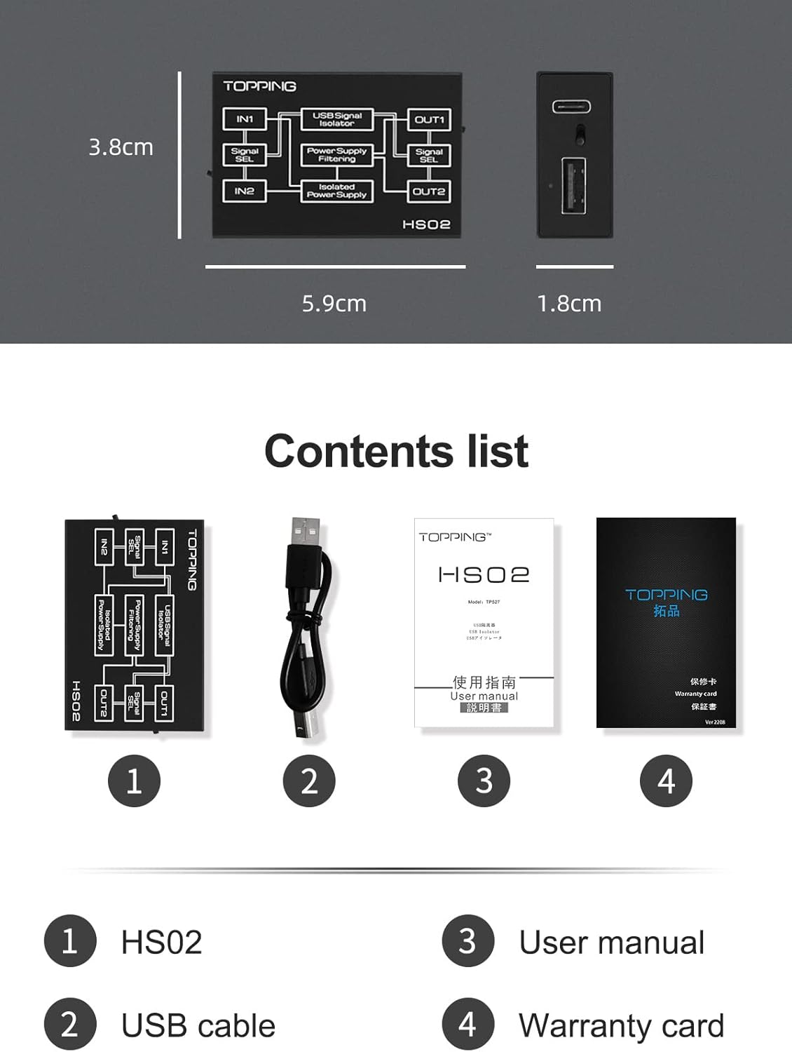 KGUSS Topping HS02 Dimensions