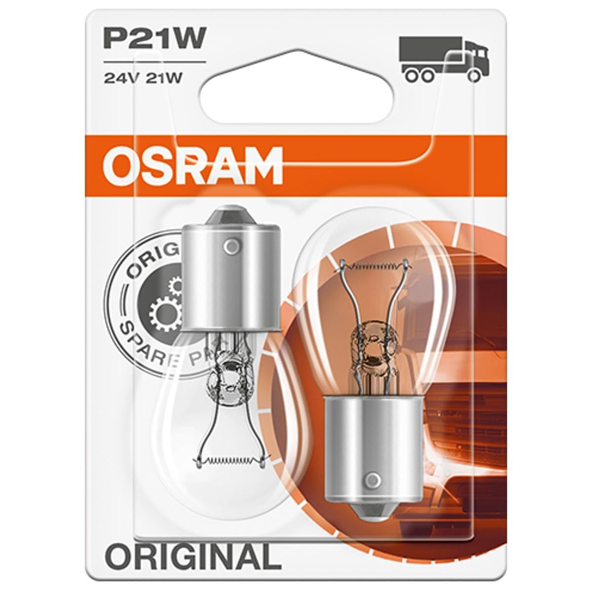 Osram ORIGINAL P21W, Seitenleuchte, 7511-02B, 7511-02B, 24V, Doppelblister