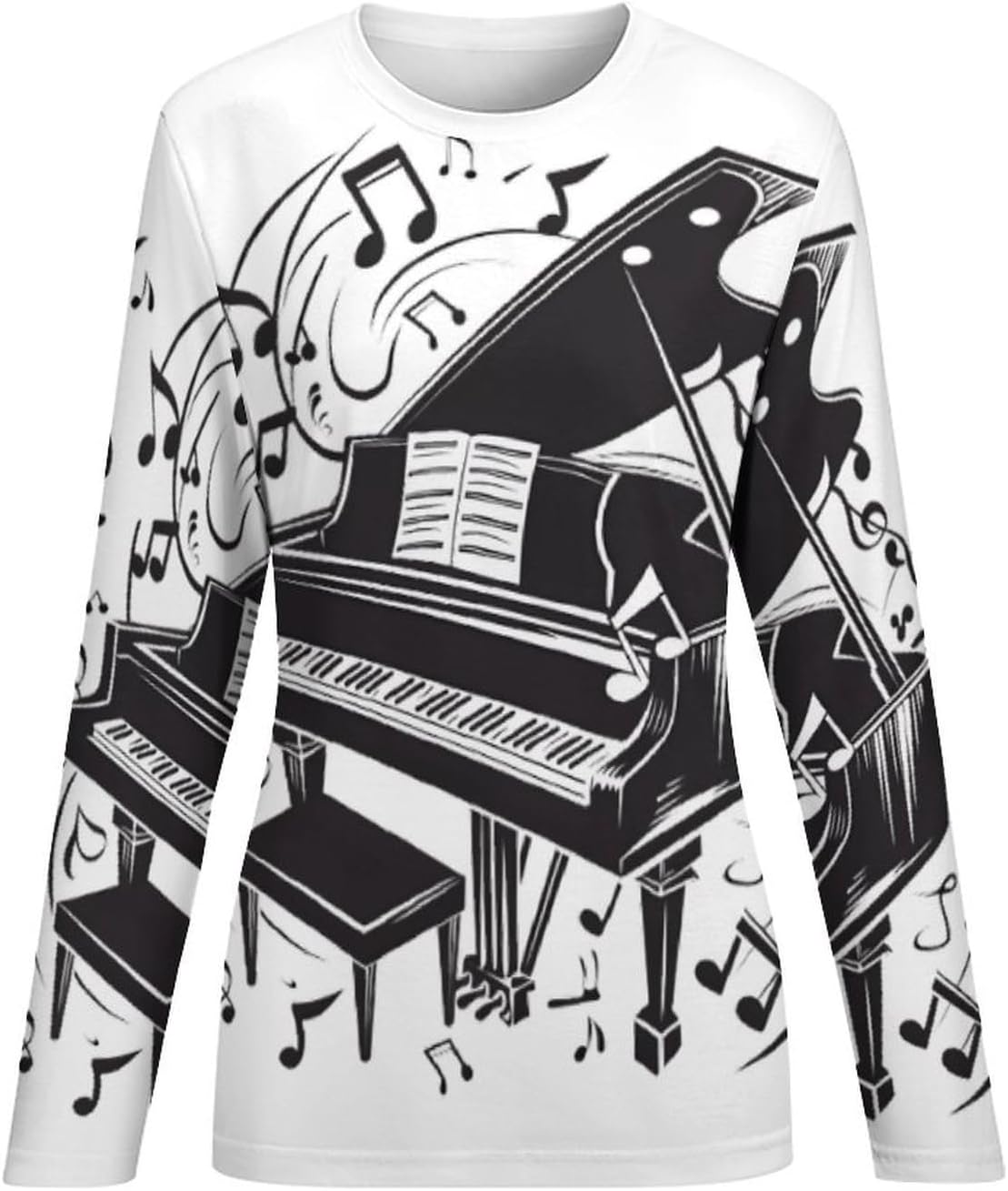 Musical Notes And Piano Women's Pajama Top Sleepwear Pajamas Sleep T-Shirt Long Sleeve Shirt Crewneck Tee