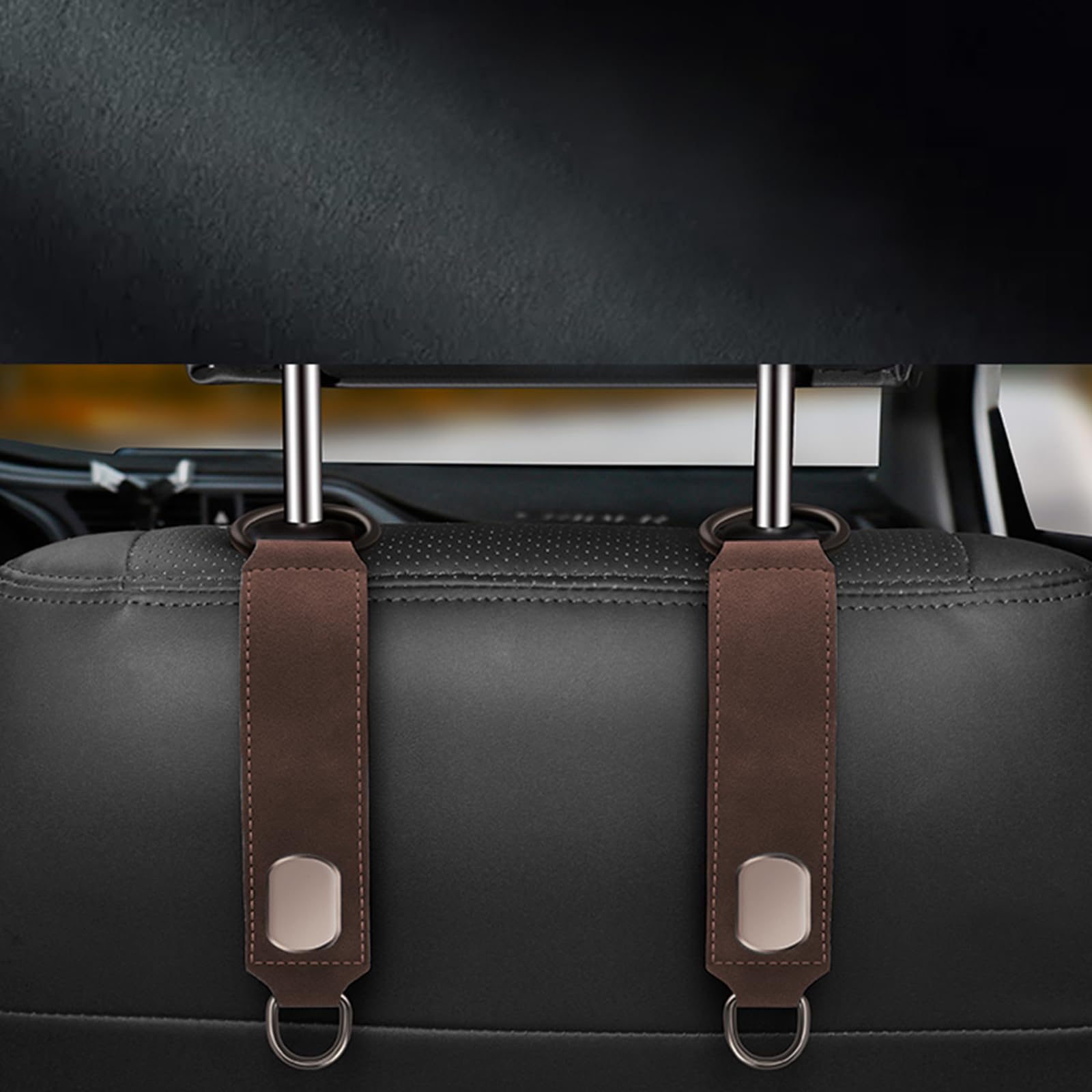 DEYIZY 2 Pack Car Seat Headrest Hooks, Car Seat Back Purse & Bag Hanger, Leather Organizer for Women/Men, Car Storage & Organization Accessories (brown)