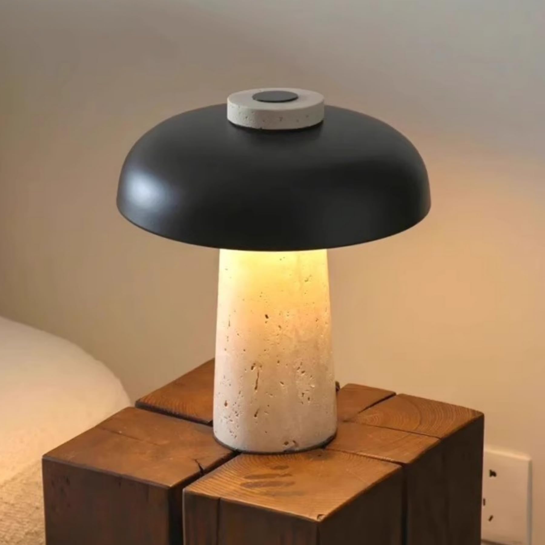 Khukhu Black Marble Lamp Travertine Stone Table Lamp Bedside Nightstand Lamp Led Light