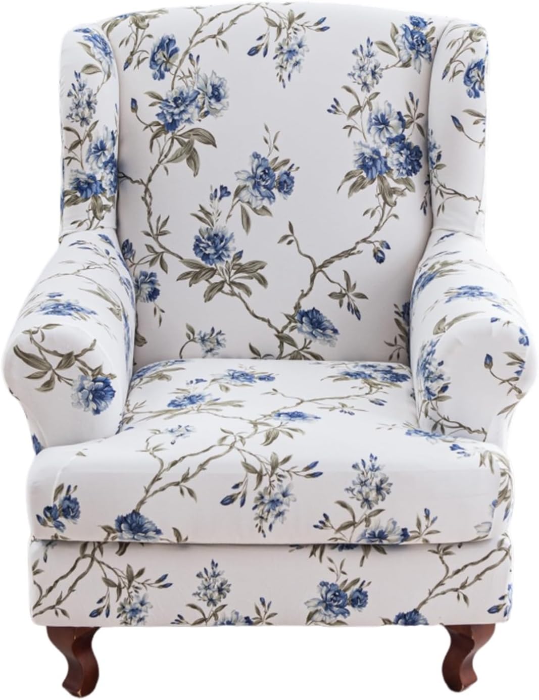 Eco-Ancheng Wingback Chair Slipcover 2 Piece Slipcovers for Wingback Chairs Jacquard Wingback Chair Covers Washable Furniture Protector with Elastic Bottom for Living Room Wingback Chairs