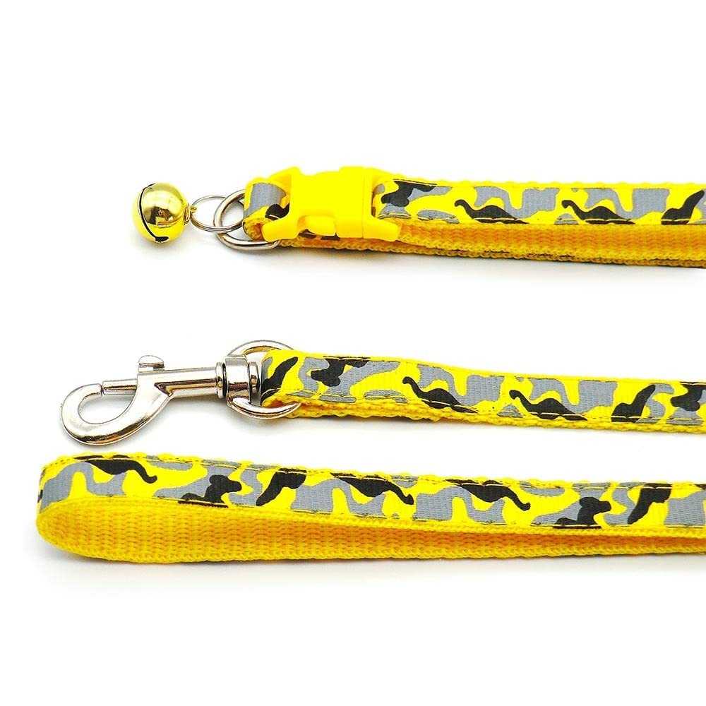 Small Dog Puppy Pet Collar and Lead Set Camo Camouflage Design Nylon Adjustable Size 19-32cm Collar with Bell and 120cm Leash Green - Image 3