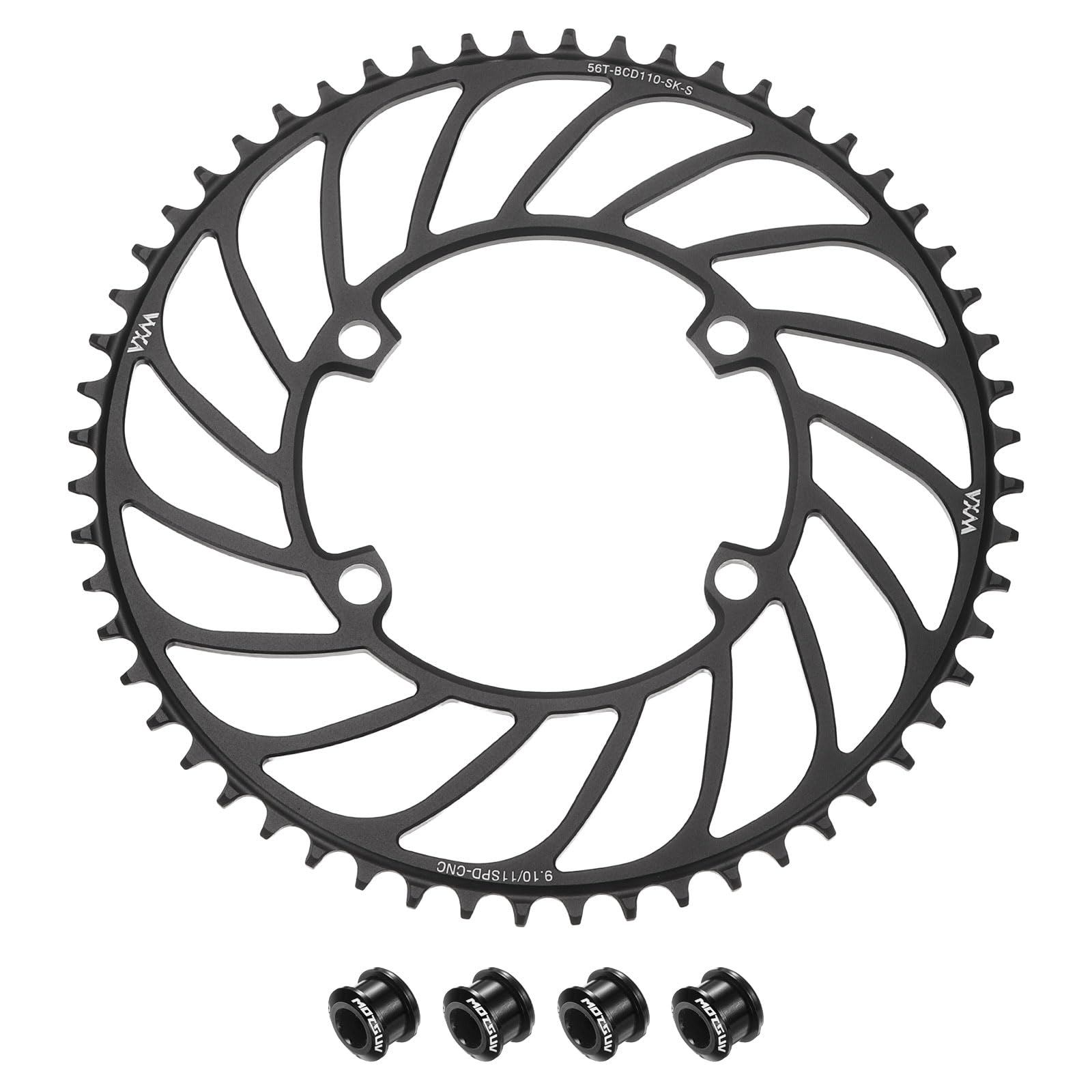 sourcing map 110BCD Bike Chainring 56T 7/8/9/10/11 Speed 232mm Diameter Round Aluminum Narrow Wide Tooth Bike Chainwheel with Screws for MTB Road Bike, Black