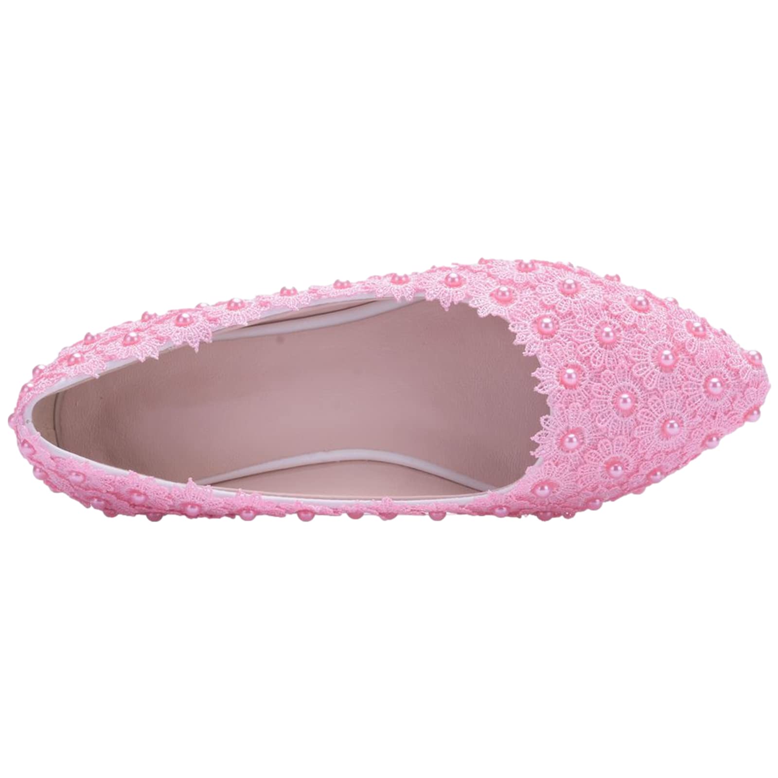 Damen Elegant Spitze Zehen Blume Spitzenbesatz Perlen Brautschuhe Pumps Weiche Sohle Ballerinas