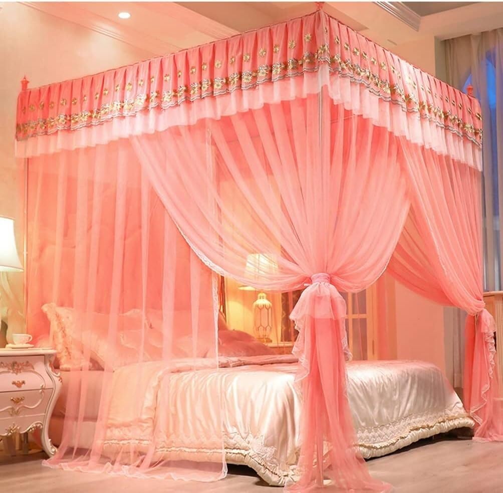 Moustiquaire de lit baldaquin princesse de luxe 180x200cm bleu avec support