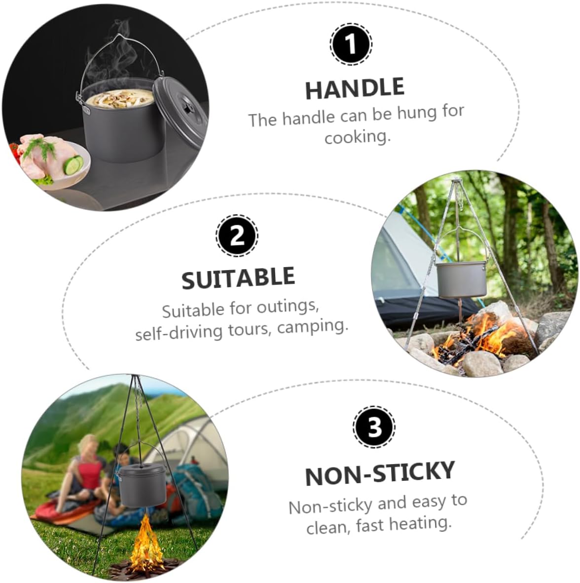 Kisangel 1Pc Portable Camping Pot with Folding Handle Outdoor Cookware for People Lightweight and Design for Hiking Backpacking and Picnics and Balanced Cooking