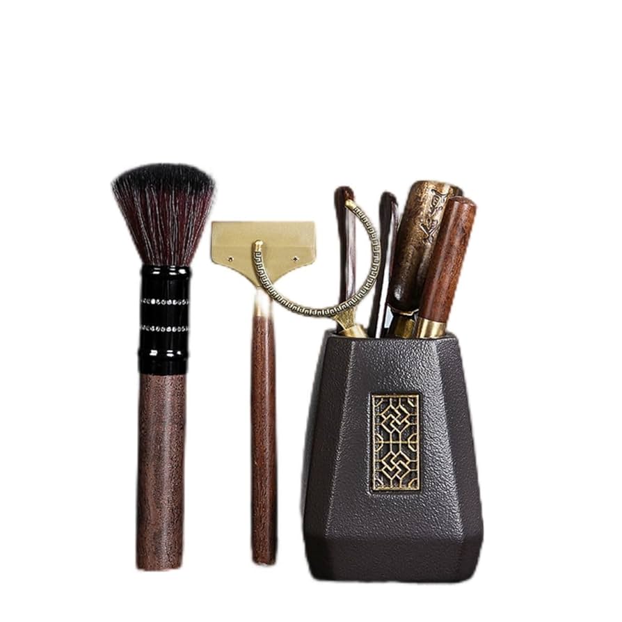 Amazon.com: 茶道六君子功夫茶具泡茶配件黑木茶夹杯叉养壶笔茶针